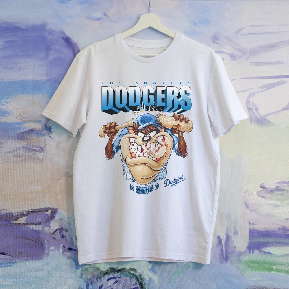 Vtg Baseball Fan Retro Style Tee Los Angeles Dodgers Taz Looney Tunes Shirt PM